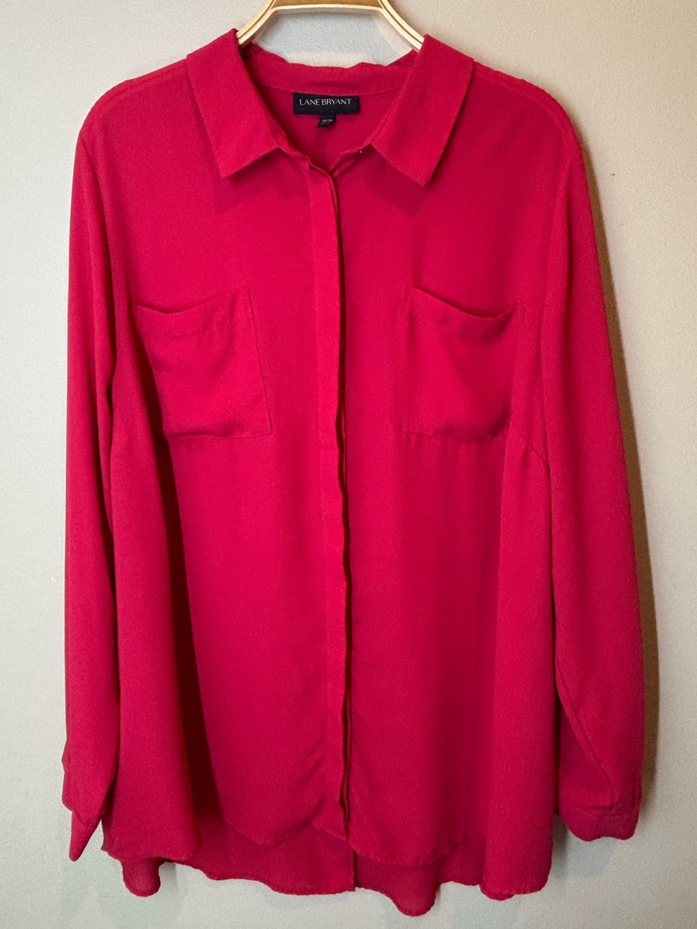 Lane Bryant Red Button-Front Blouse, sheer, holiday, party, size 22/24